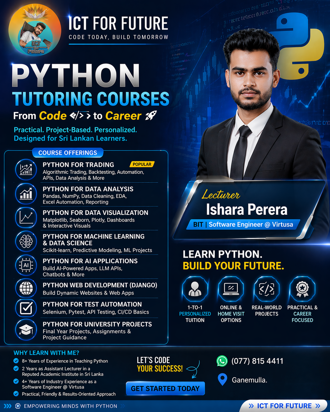 Python tutoring courses offered by Ishara Perera